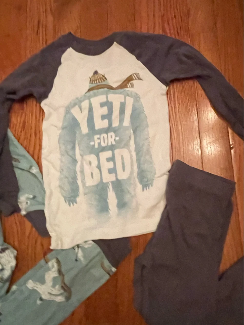 Two sets of Carter's Blue & Gray Long-Sleeve Yeti Pajama sets. Long